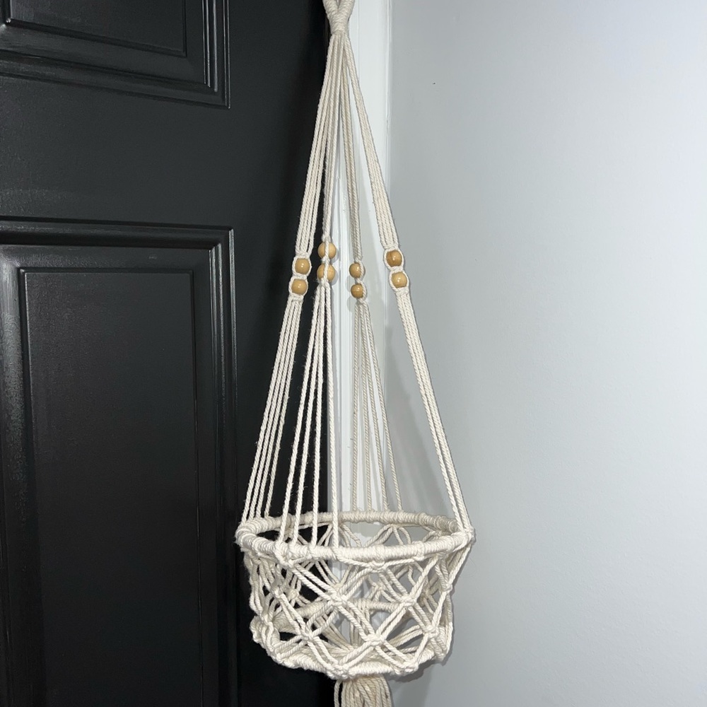 Cream Woven Hanging Planter